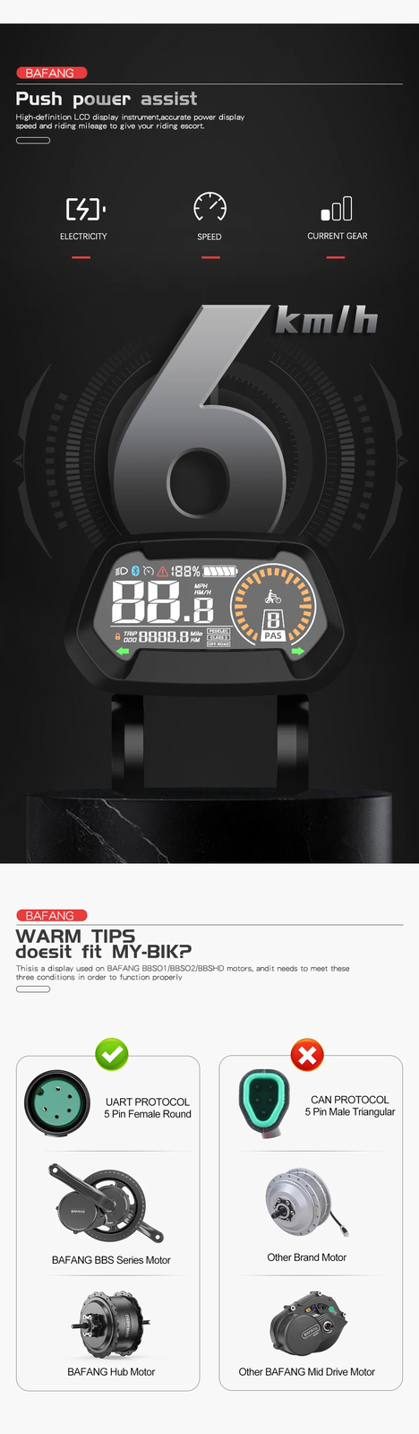 Electric Bike LCD Display DZ43 Indicator for BBS01B BBS02B BBSHD Mid Drive Motor