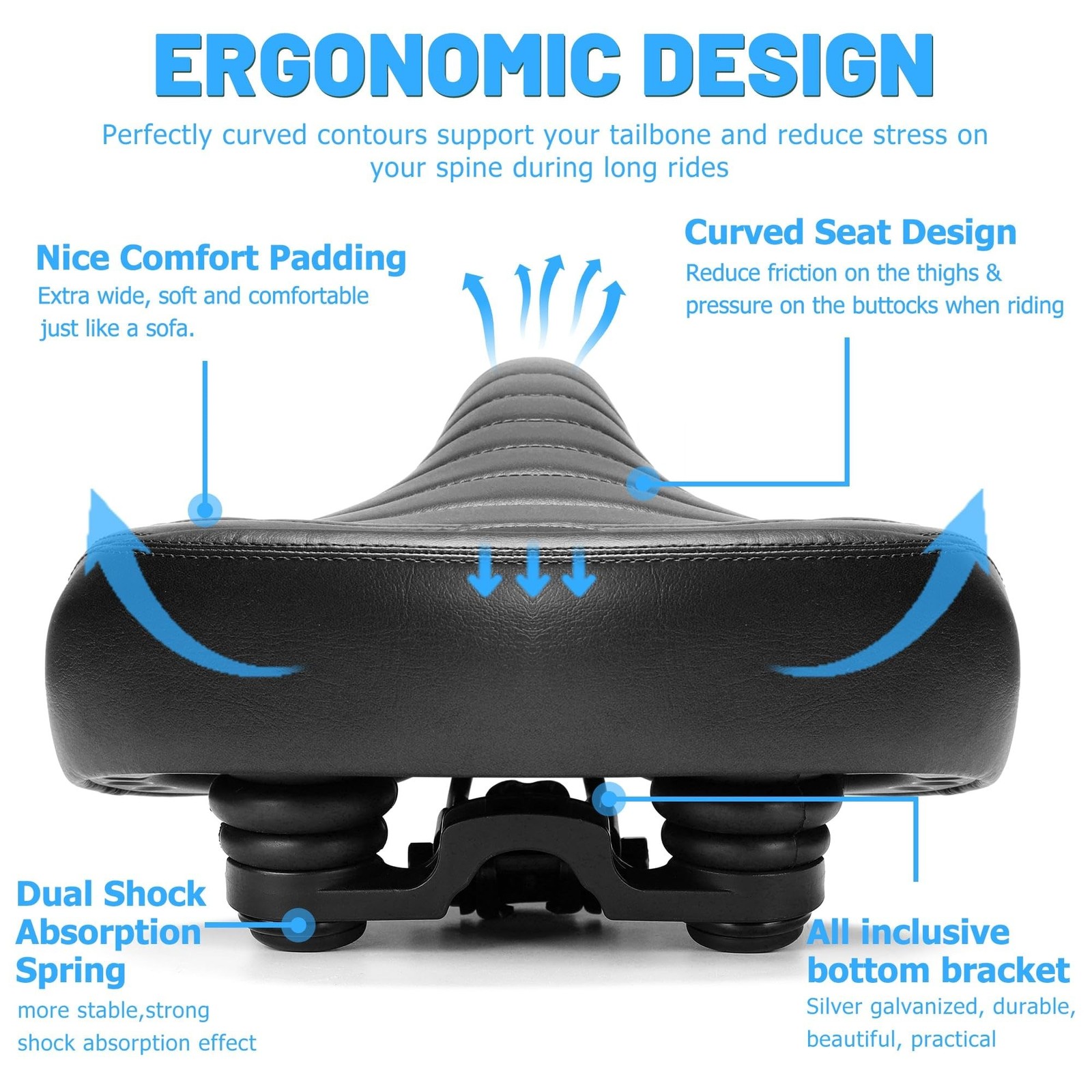 CDYWD Wide Bike Seat for Men Women Comfort, Large Soft Padded Bicycle Seat Cu…