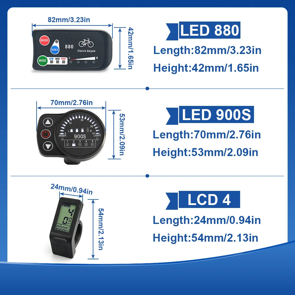 Electric Bicycle Display 24V 36V 48V 72V SM/Waterproof for Ebike Conversion Kit
