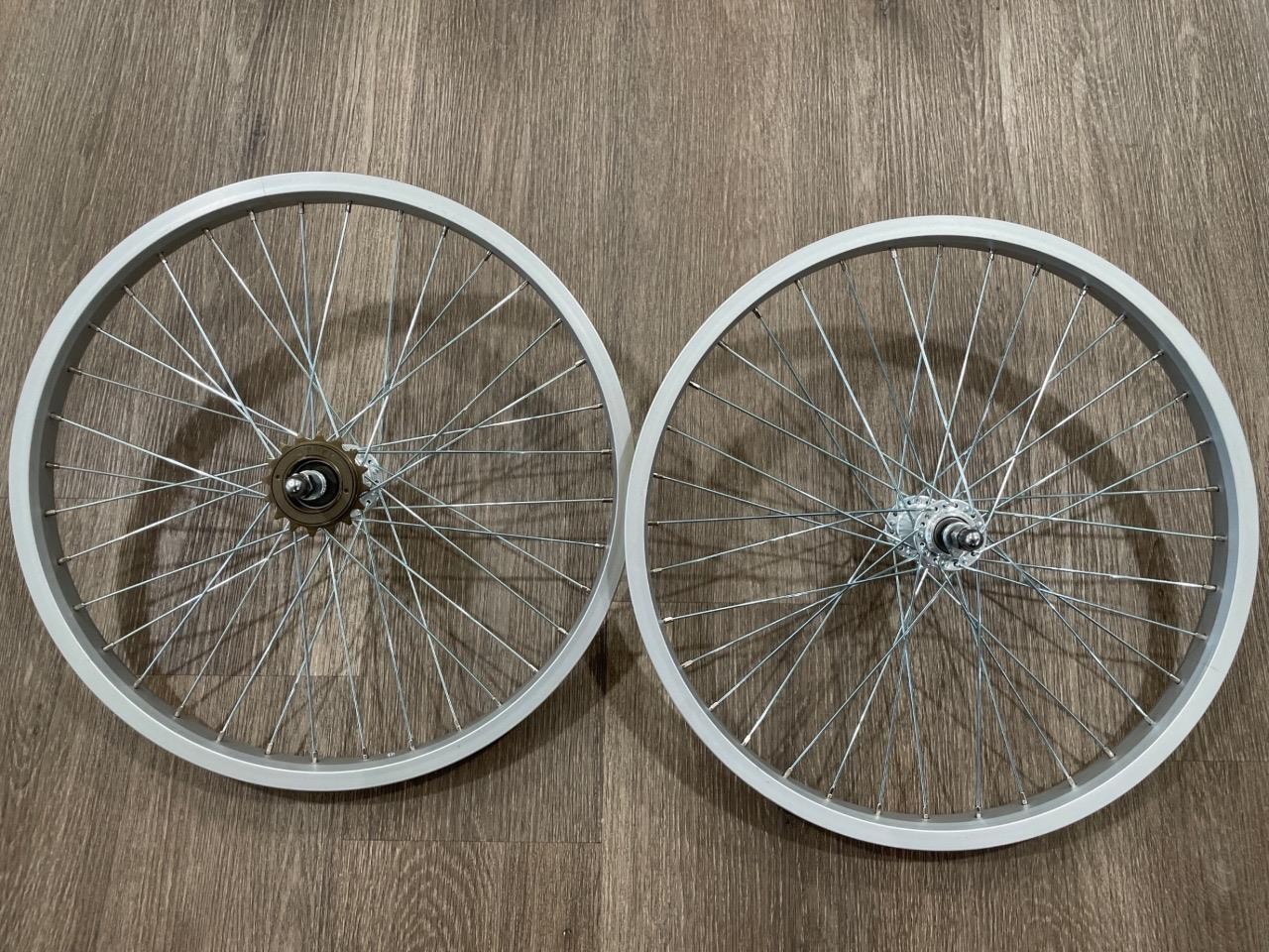 20″ Bicycle Alloy Silver Chrome Wheels 36 Spoke Front & Rear Freewheel 12g BMX
