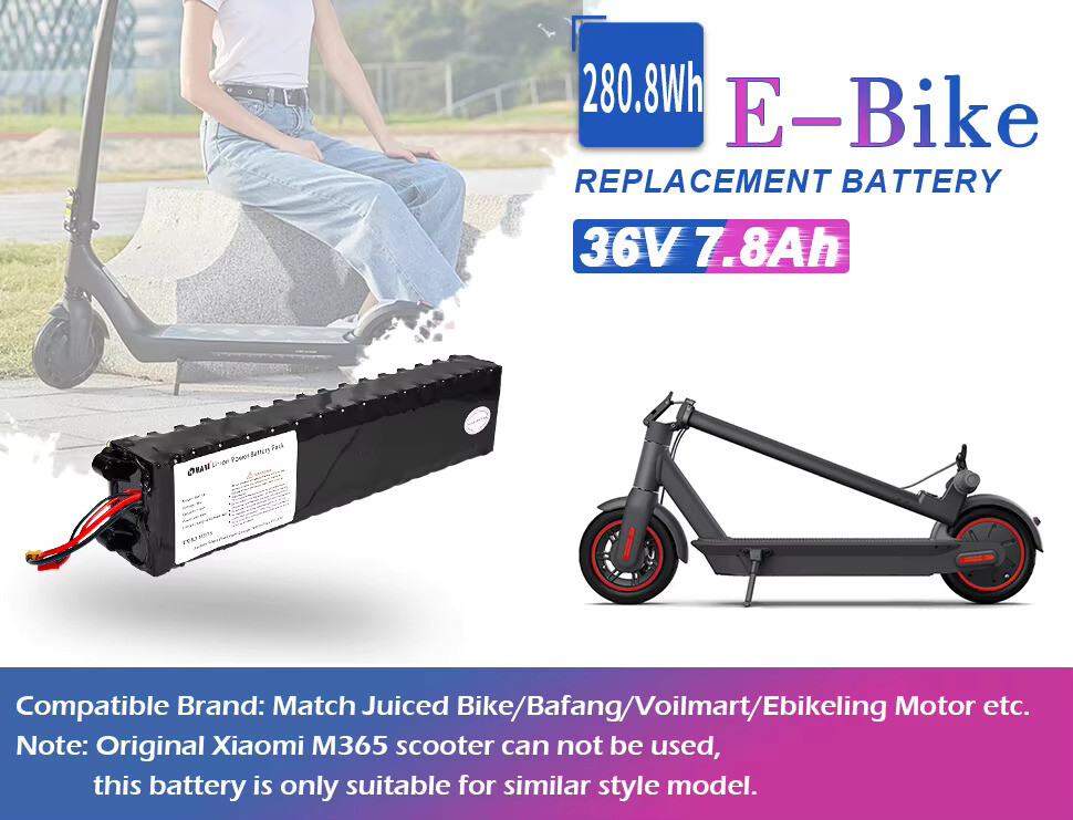 36V 7.8Ah Electric Scooter Li-ion Lithium Battery Replacement for 250W Motor