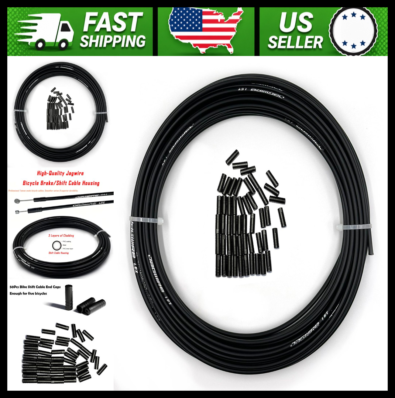 Jagwire 4mm x 50ft Bicycle Shift Cable Housing with 50 End Caps