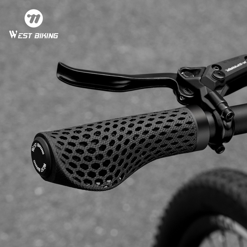 WEST BIKING MTB Bike 3D Printed Grips Ergonomic Bicycle Grips with Bar End Plugs