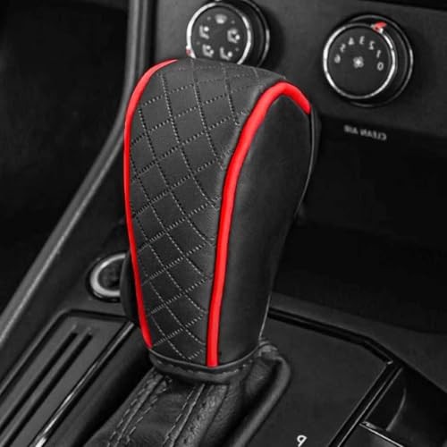 Leather Car Gear Shift Knob Cover, Anti-Slip Breathable Gear Stick Shift Red