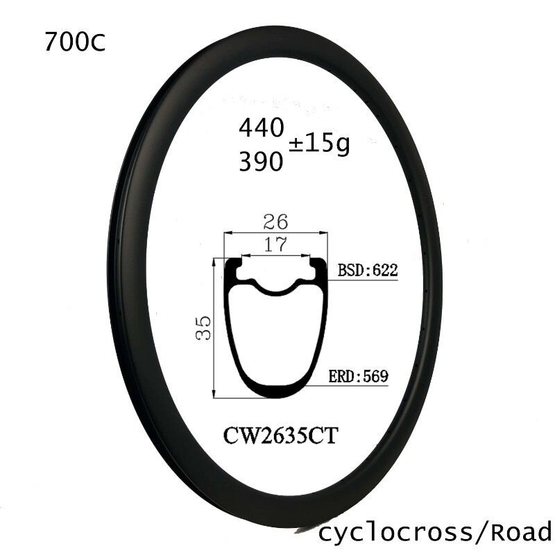 Super Light 700c Carbon Road Bicycle Rim 35mm Depth 26mm Width Clincher Tubeless