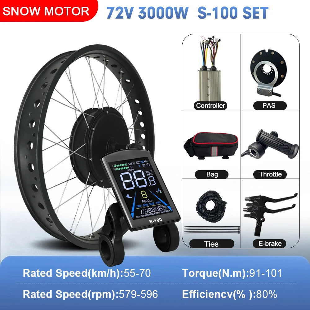 72V 3000W Rear Rotate Hub Motor Wheel Dropout 170mm for E-bike Conversion Kit