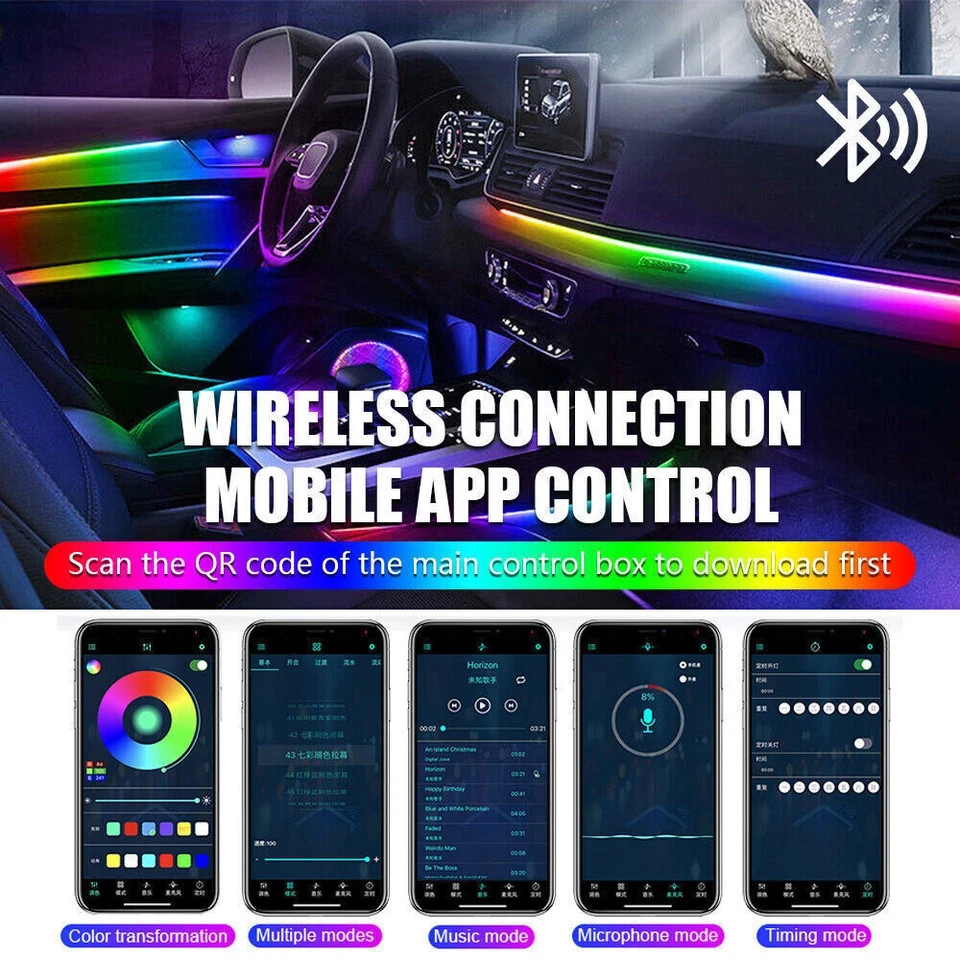 6 in 1 Full LED Bead Symphony Dream Car Interior Ambient Lighting Wireless Kit