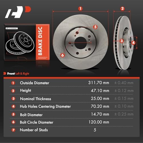 12.27 inch (311.7mm) Disc Brake Rotors Compatible with Select Front Vented