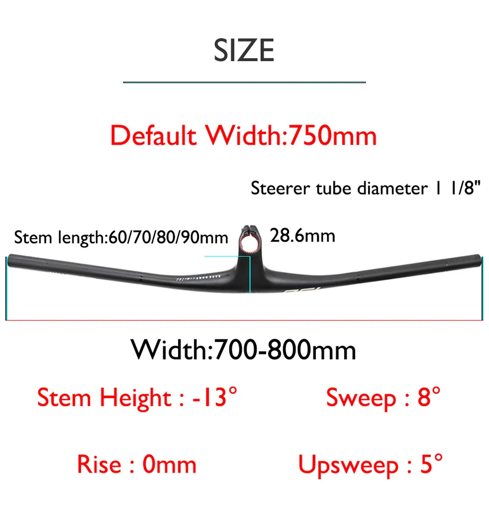 MTB Bicycle Carbon Integrated Handlebar 13° 28.6mm with Bike Computer Mounts