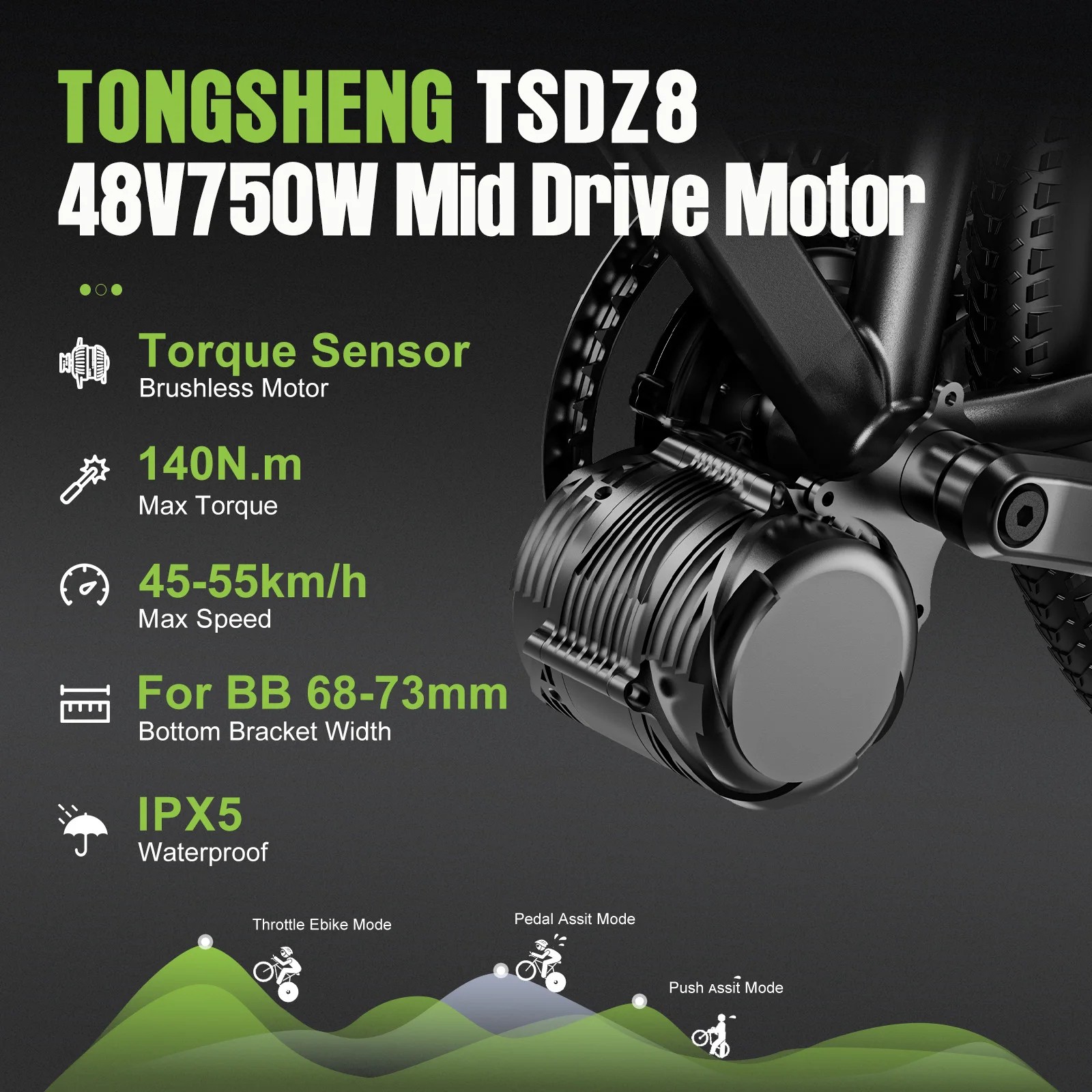 48V750W Tongsheng TSDZ2B Mid Drive Motor Bicycle Conversion Kit 68-73MM US