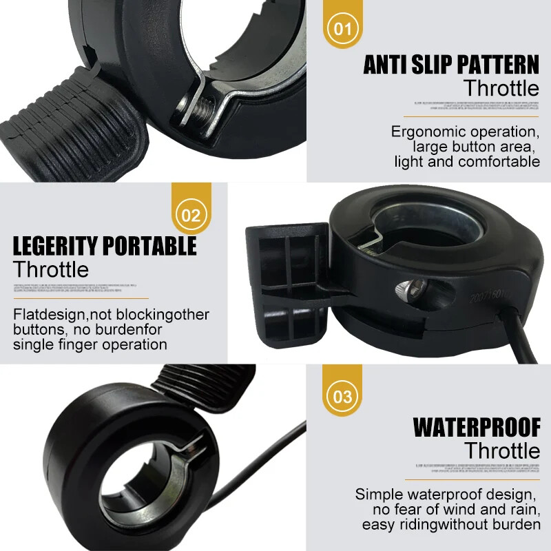 Electric Bike Thumb Throttle e-bike 3 Pin Waterproof/SM Plug Connector 24V-72V