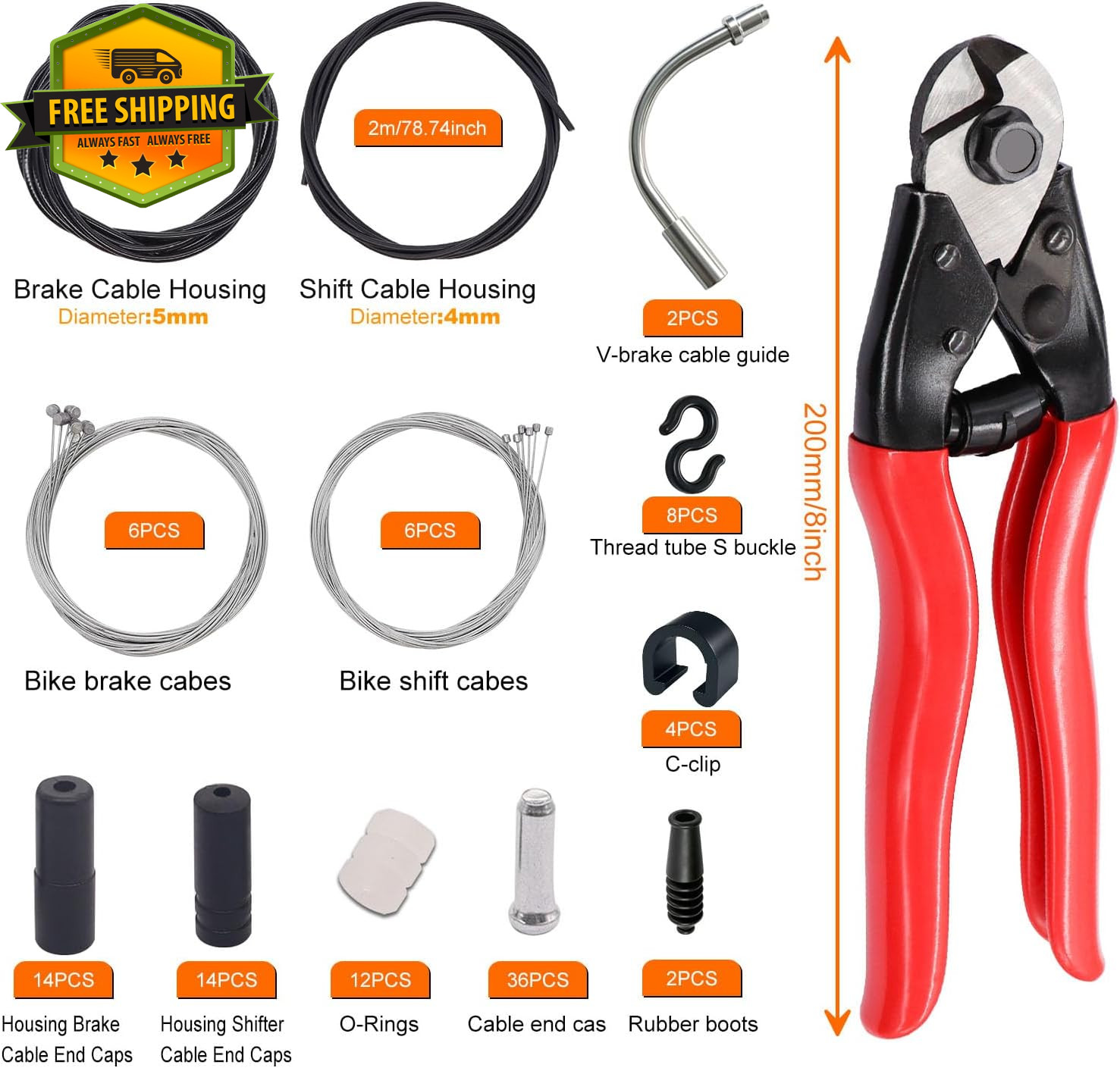 107PCS Bike Brake Shift Cable Kit Stainless Steel Housing Wire Cutter Set