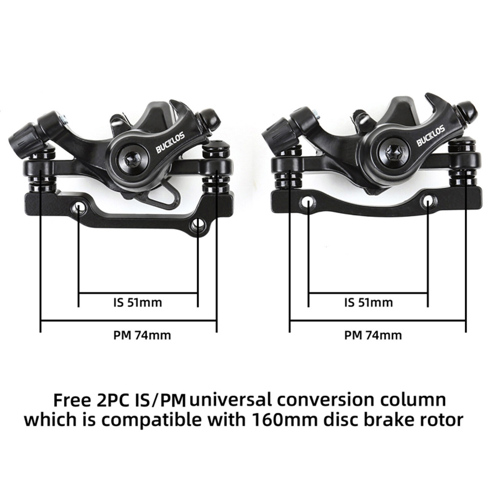 BUCKLOS Mountain Bike Front Rear Hydraulic Disc Brake IS/PM 160mm Caliper Levers