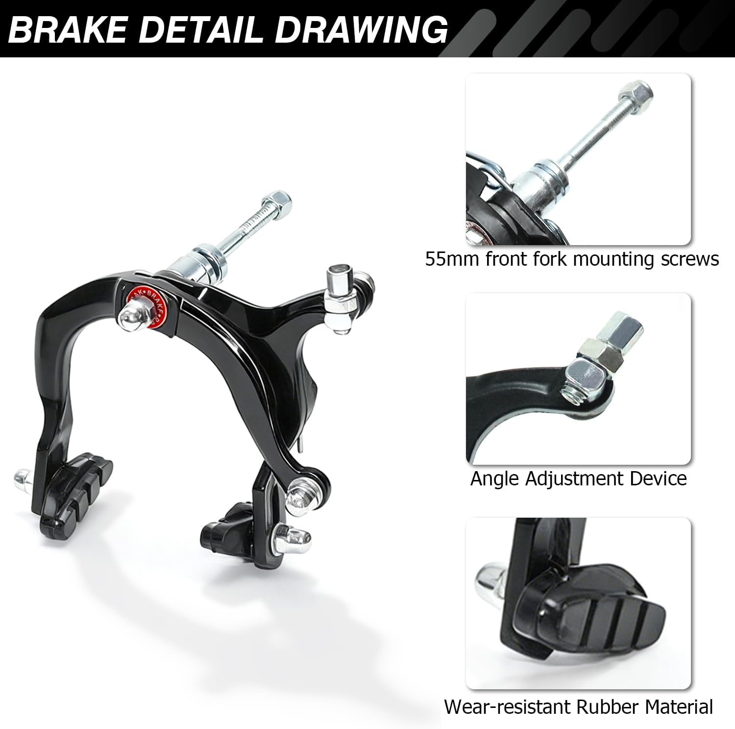 Bike Brake Set, Front & Rear C Caliper Brake Kit, Bike Brake Pads, C Shape Brake