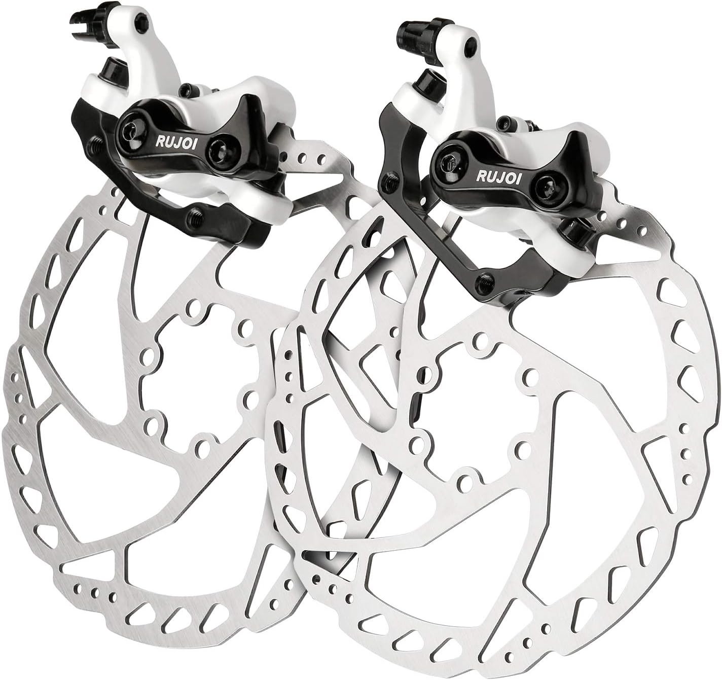RUJOI Bike Disc Brake Kit, Aluminum Front and Rear Caliper, 160mm White