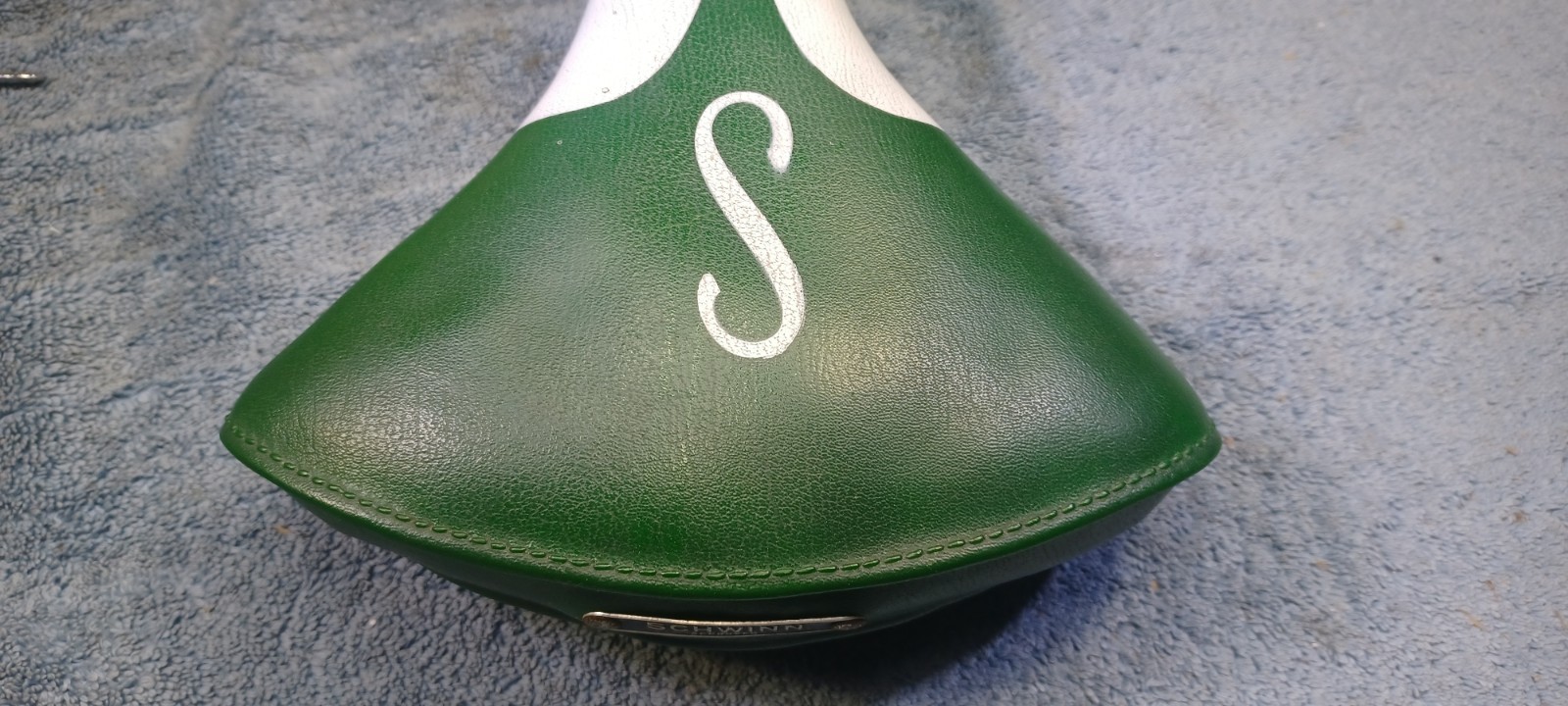VGC Vintage «S» type Schwinn Green Mesinger Bicycle Seat Saddle with seatpost