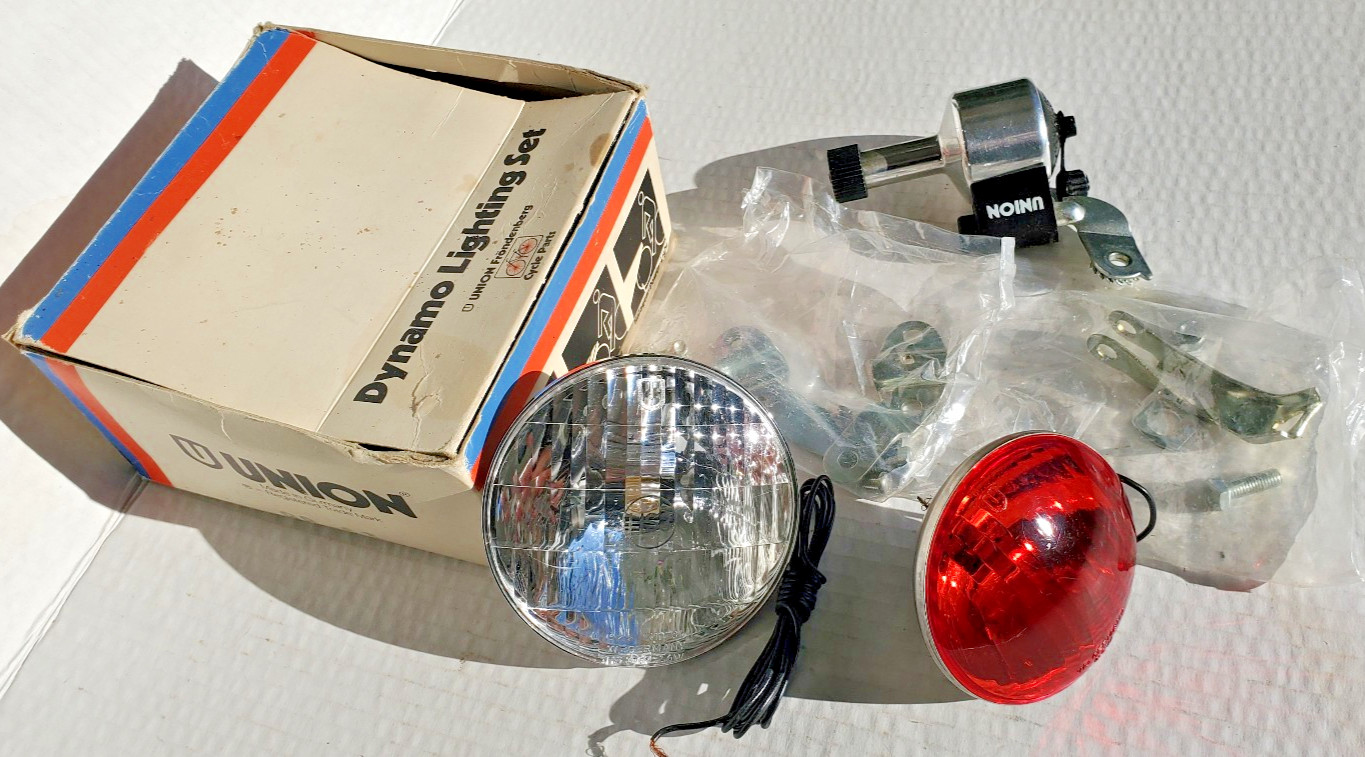 NOS Union Dynamo Generator Head Tail Light Set Bicycle Vtg Schwinn Puegeot Fuji