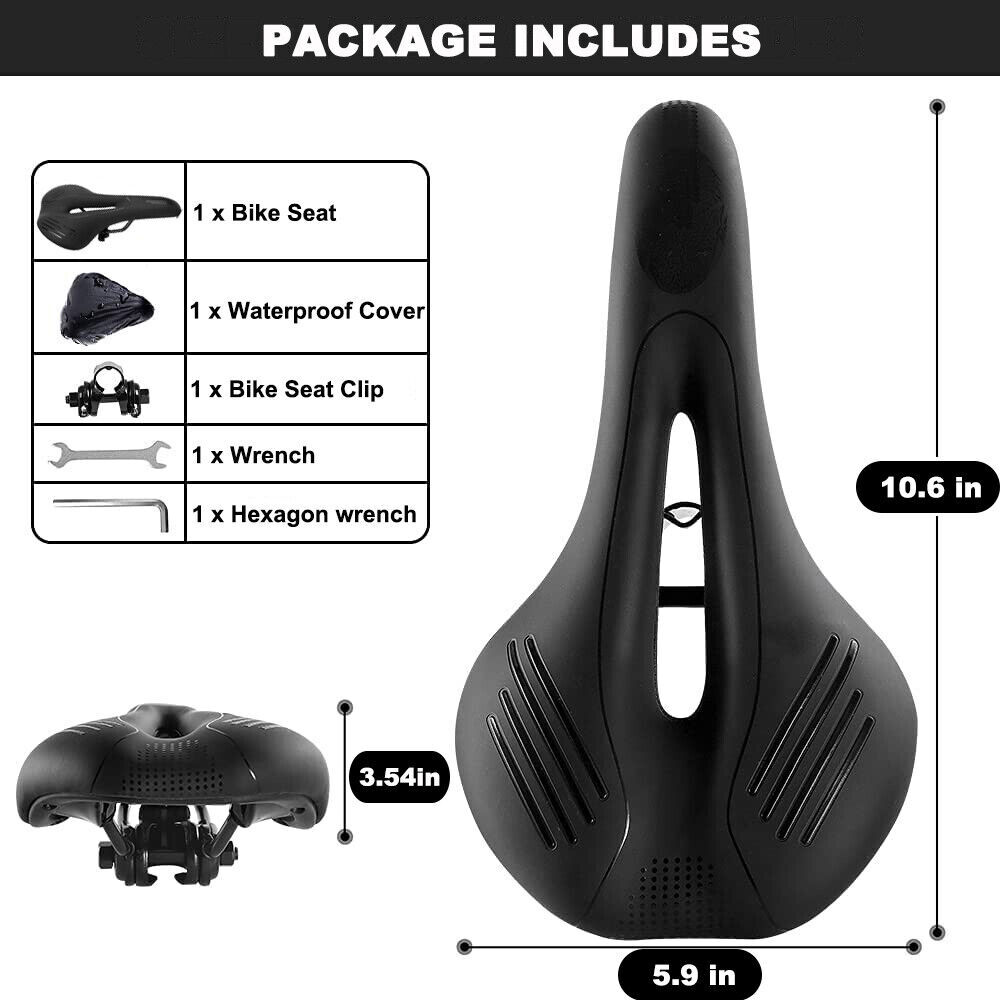Bike Saddle Bicycle Seat Soft Pad Cushion & LED Tail Light Safety Warning Lamp