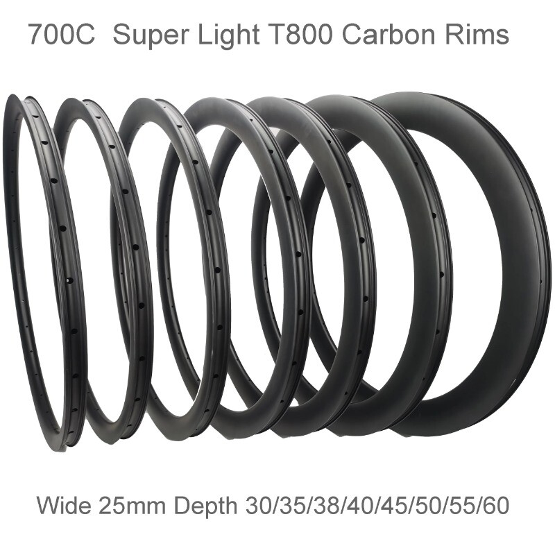 Superlight 700C Road Bike Carbon Rims Symmetric Tubeless Clincher Bicycle Wheels
