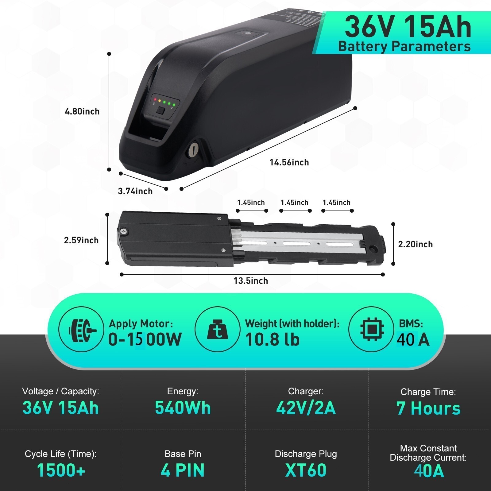 EBIKE BATTERY LITHIUM Li-Ion 36V 48V 15AH 40A BMS 0-1800W Electric Bike Bicycles