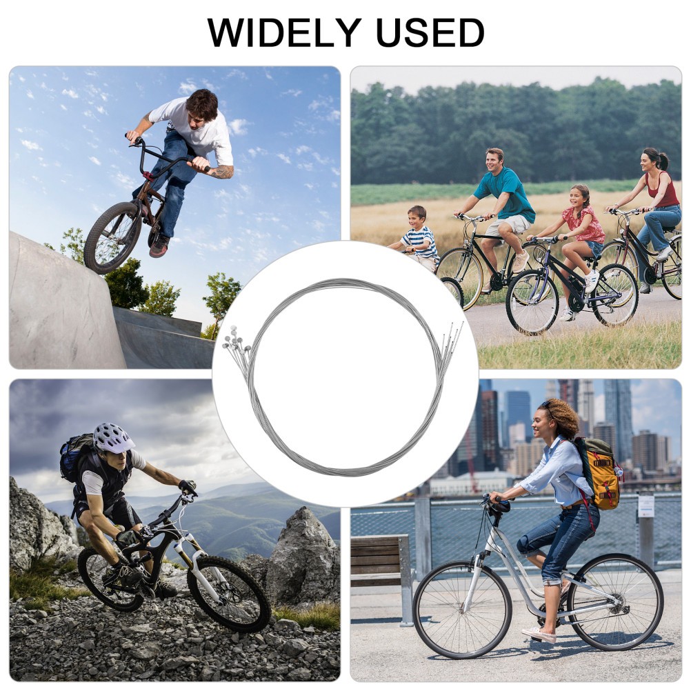 10Pcs Durable Bike Brake Cable Kit Zinc Steel Silver for Mountain and Road Bikes
