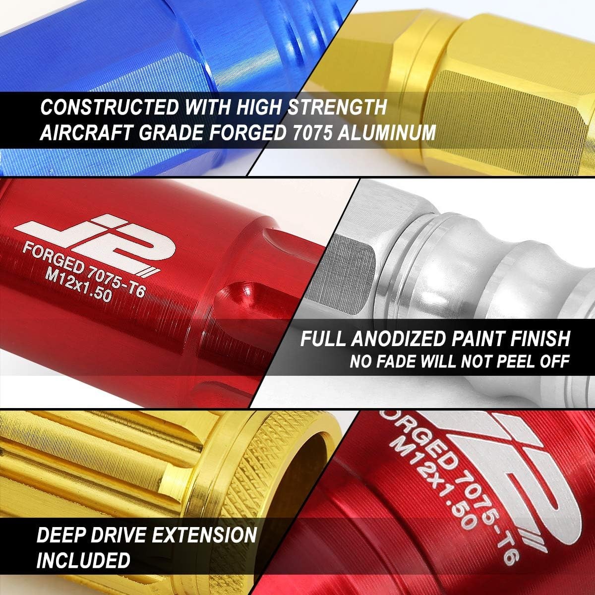 20 Pcs 7075 Aluminum Closed End M12 x 1.5 Lug Nuts Set w/Socket Adapter, Red,