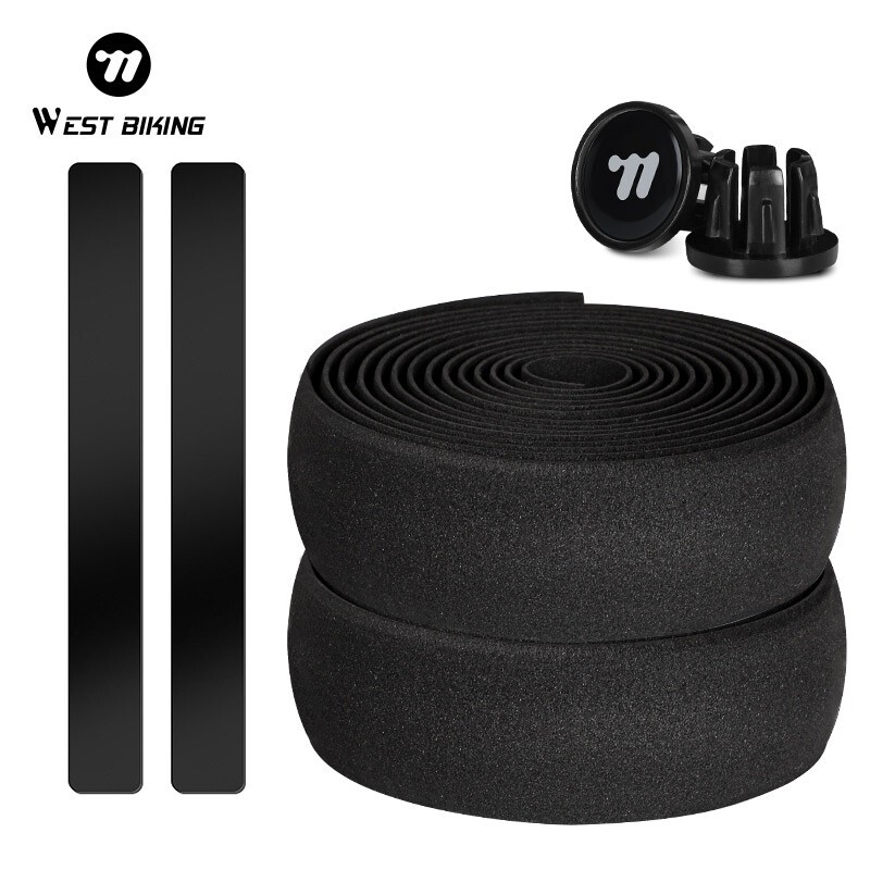 West Biking Road Bike Bicycle Handlebar Tape PU EVA Handlebar Tape Black One Pair