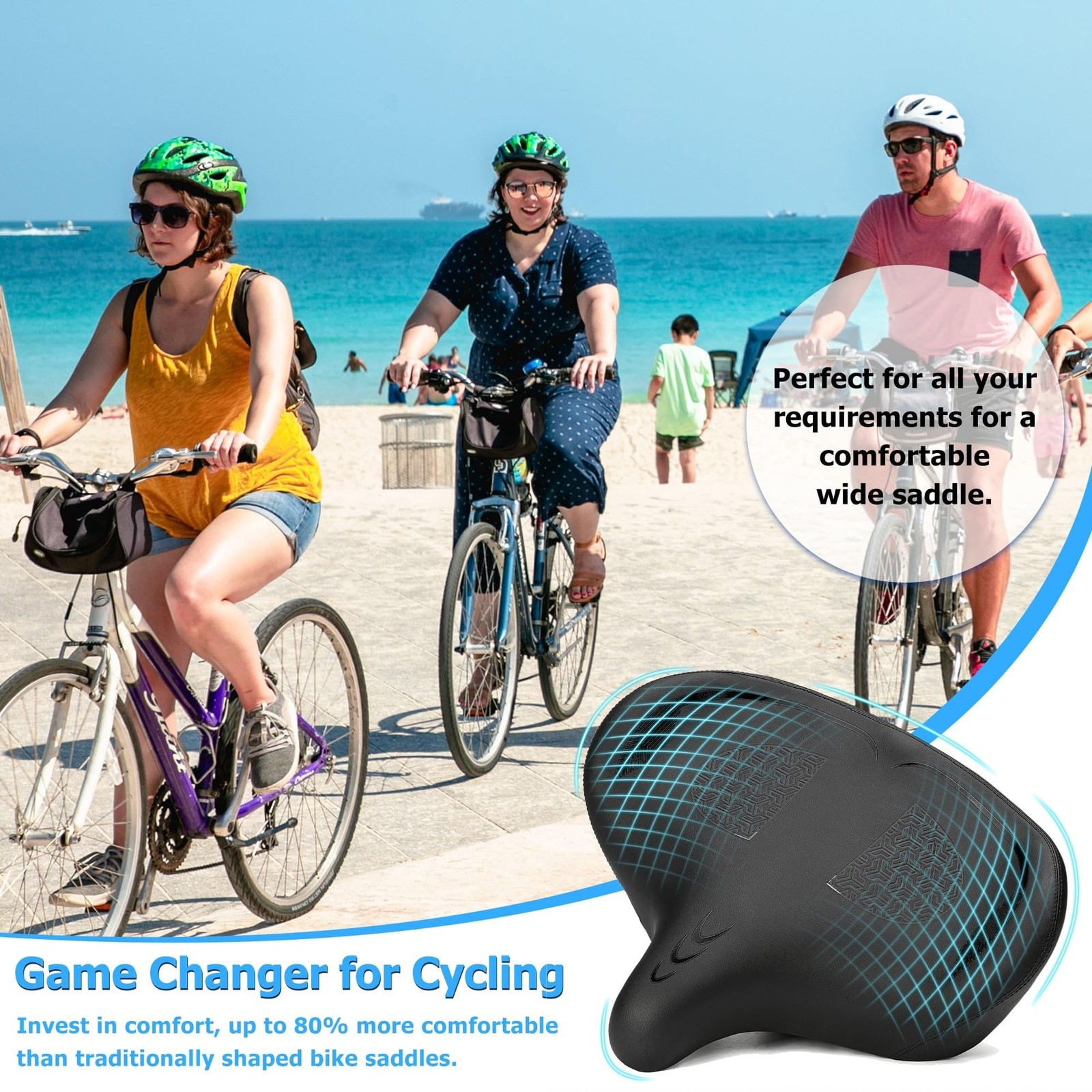 Oversized Bike Seat for Men & Women Comfort, Extra Wide Bicycle Seat Cushion,…