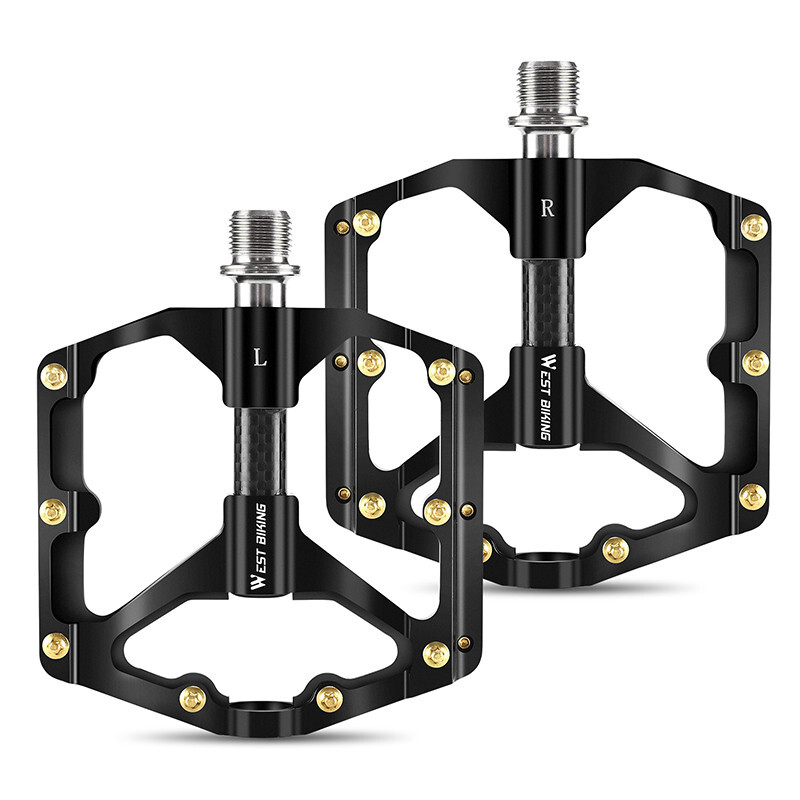WEST BIKING Bike Pedals Carbon Fiber Axle 3 Bearing Bicycle Pedals Black a Pair
