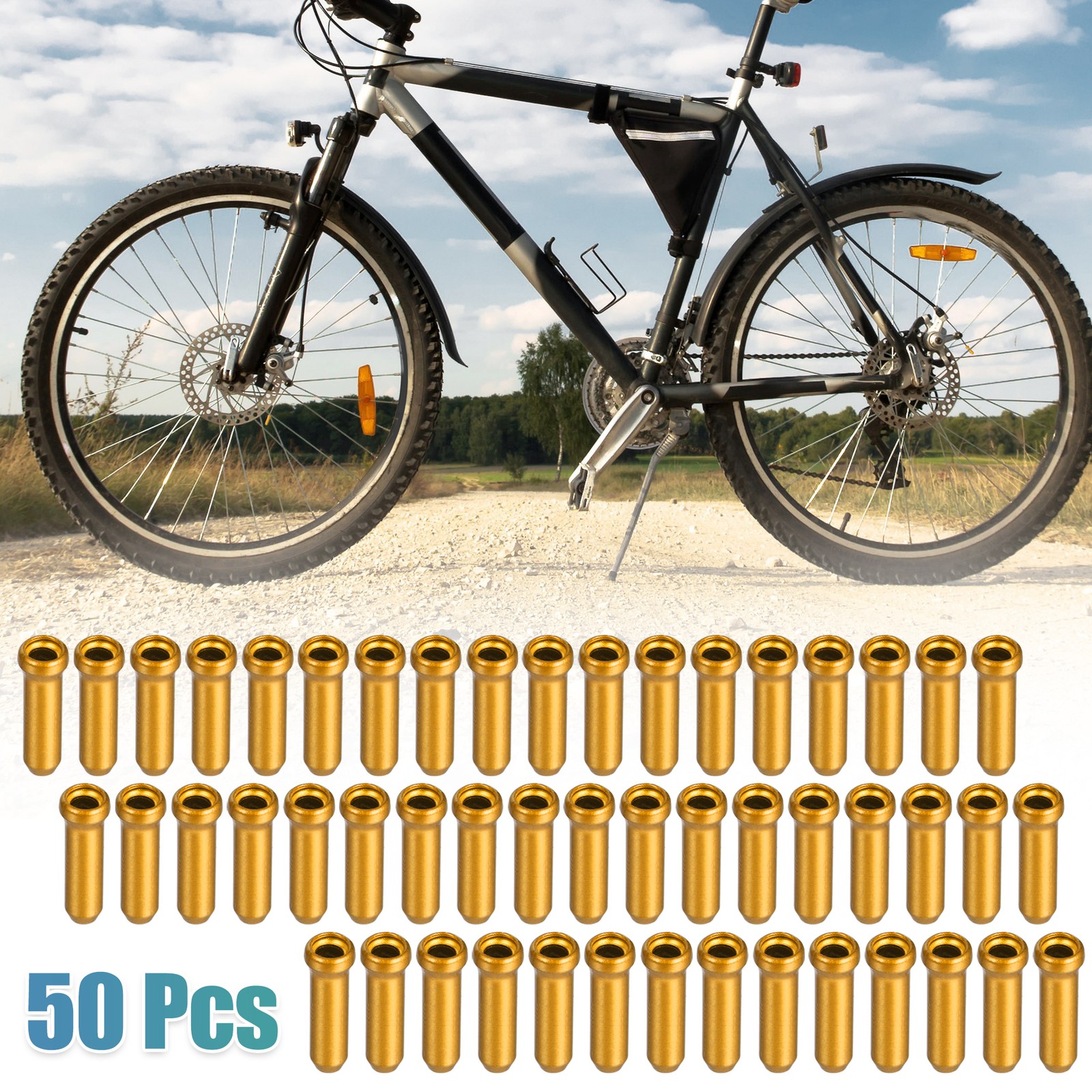 50pcs Bicycle Shifter Brake Gear Inner Cable Cap End Tips Crimps Gold Tone