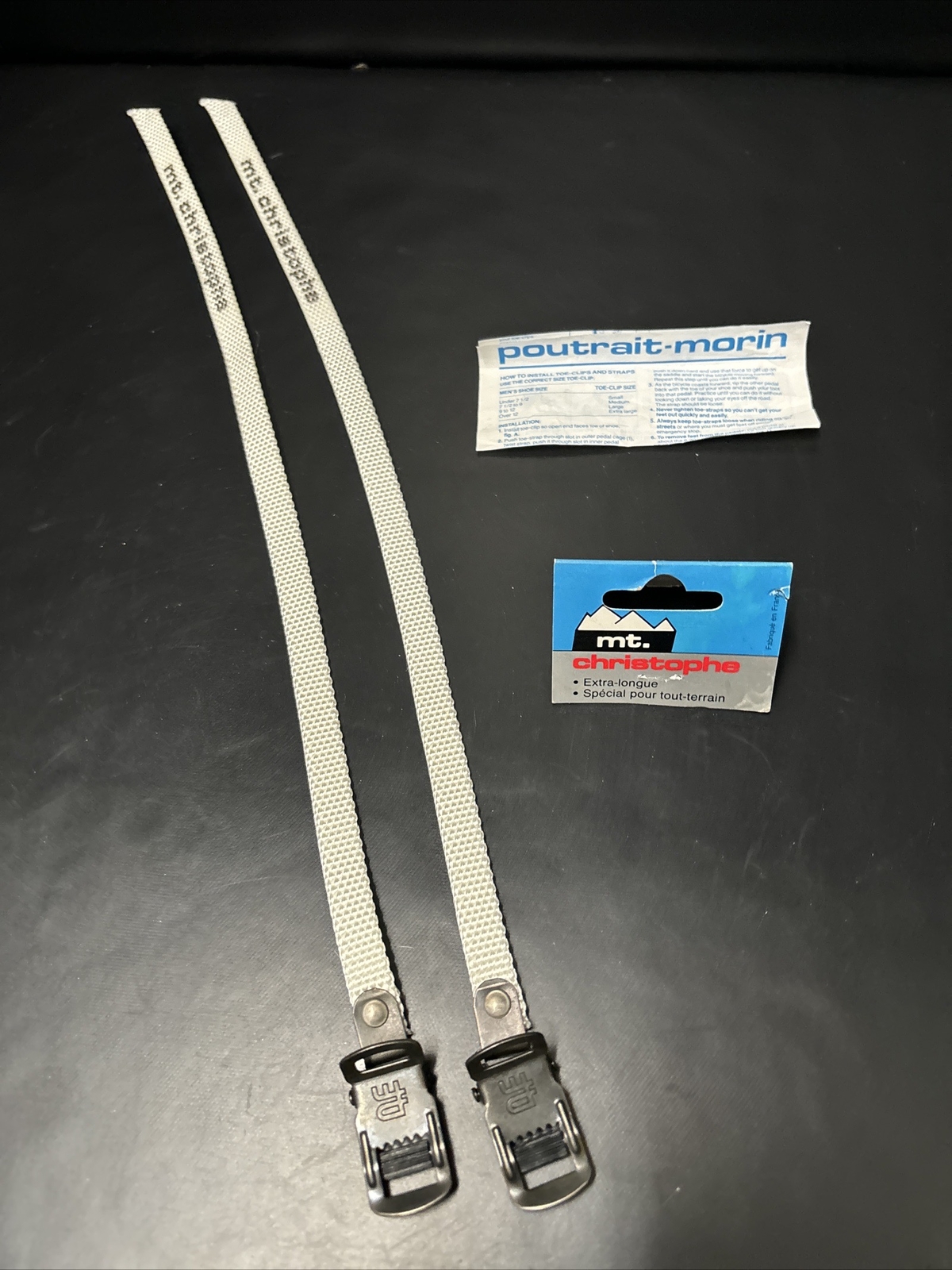 NOS Mt. Christophe White 440mm ATB Nylon Toe Straps Extra Long Fit: Gt Klein SE
