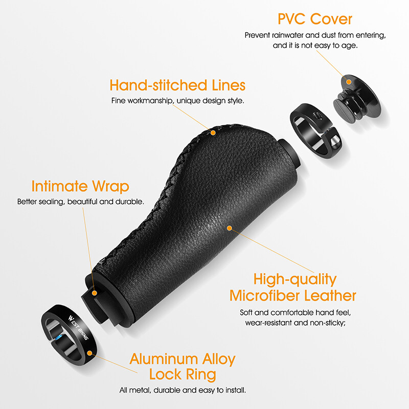WEST BIKING Leather Bike Grips Lock-on Cycling Bicycle Handlebar Grips Black