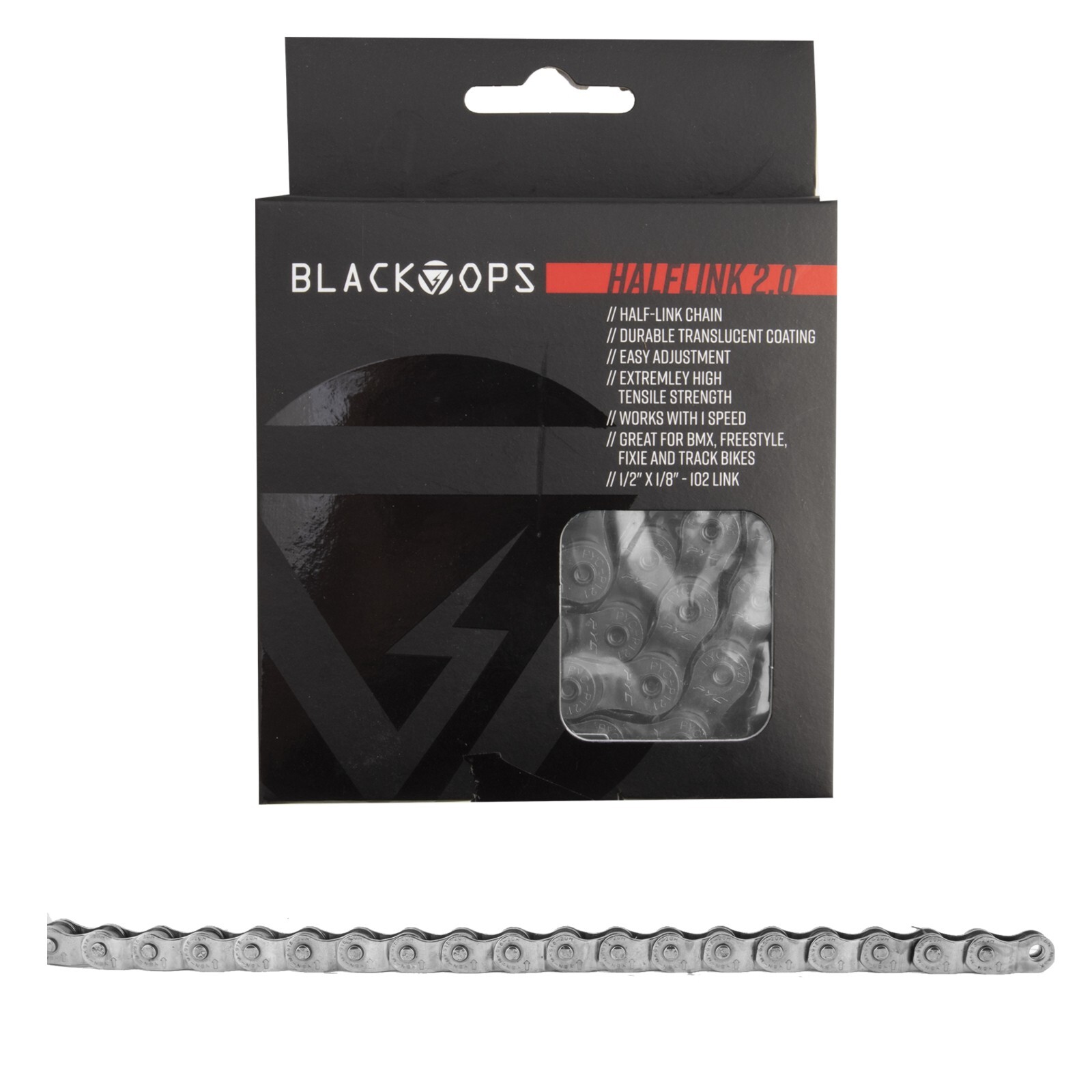 Chain Black-Ops 1/2×1/8 Half Link 1.0 1s Translucent-Silver 102 Links