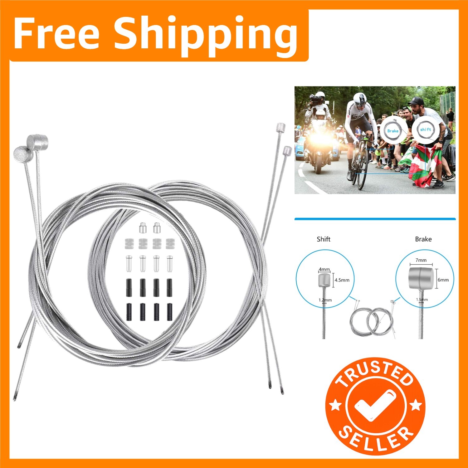 Universal 2000mm Bike Brake & Shifter Cables – Corrosion-Resistant Replacement