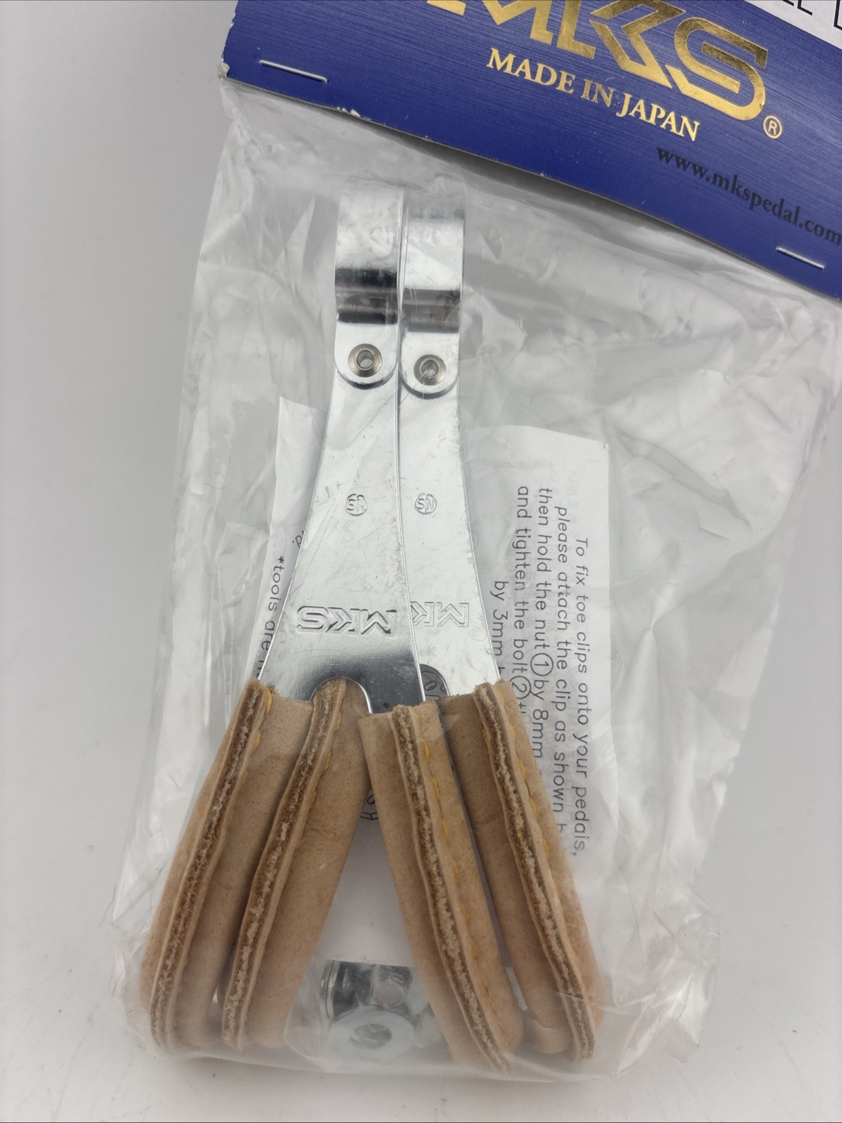 Vintage MKS Toe Clips Leather Large L NOS Japan Set Chrome