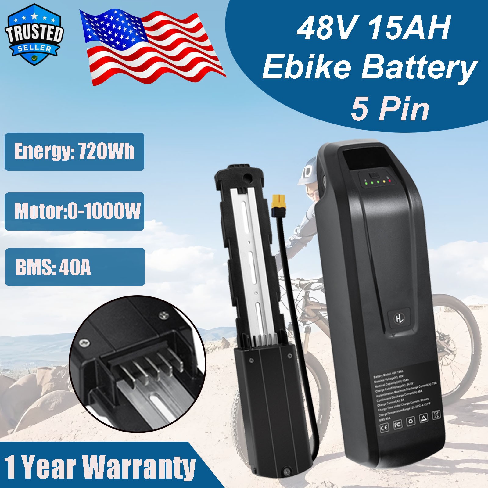 Ebike Battery 48V 10Ah/15Ah/20Ah Electric Bicycle Lithium Battery with Motor