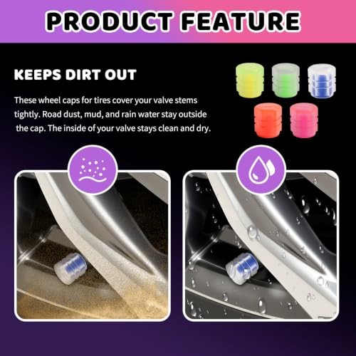20PCS 5-Color Glow in The Dark Tire Valve Caps,Essential Glow in The Dark