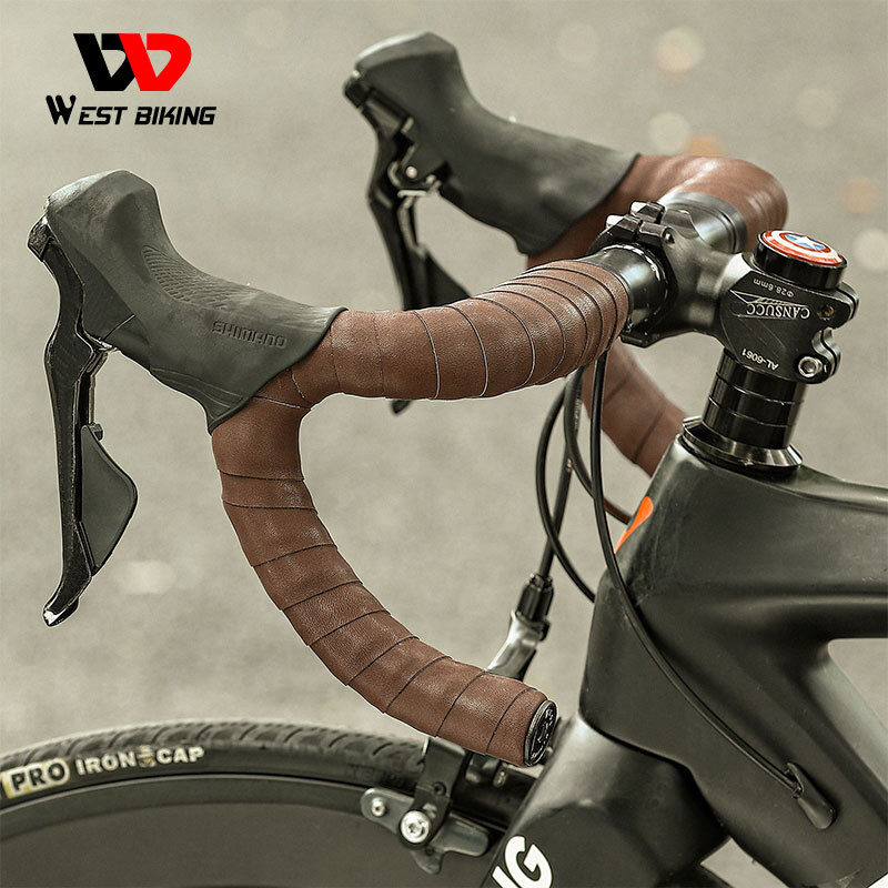 WEST BIKING Genuine Leather Bicycle Handlebar Tape Road Bike Retro Belt Coffee