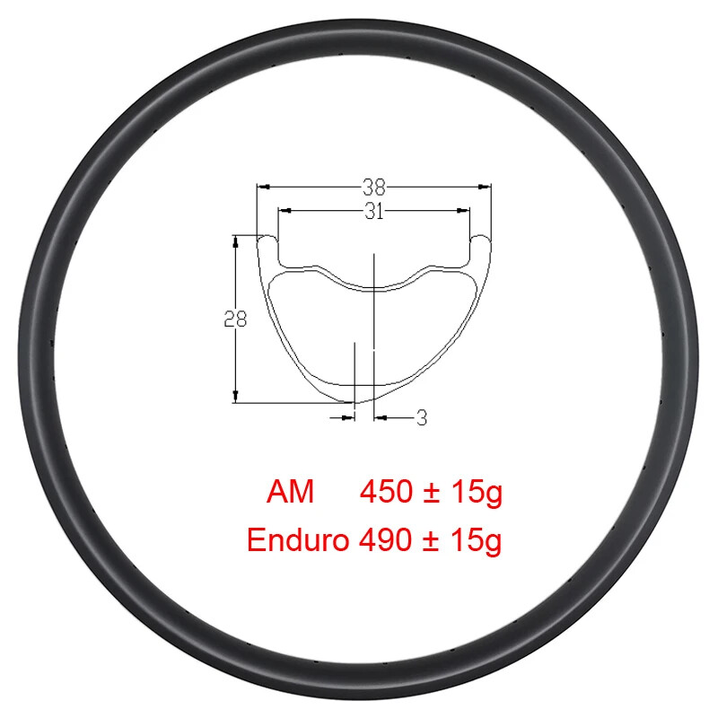 29er AM Enduro MTB Carbon Fiber Rim Asymmetry Tubeless Hookless Bicycle Wheels
