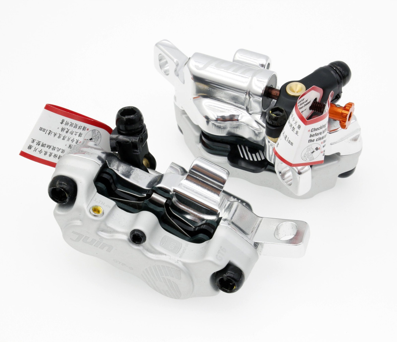 Juin Tech GTP6 Silver 6-Piston Post Mount Cycle Hydraulic Disc Brake MTB ebike