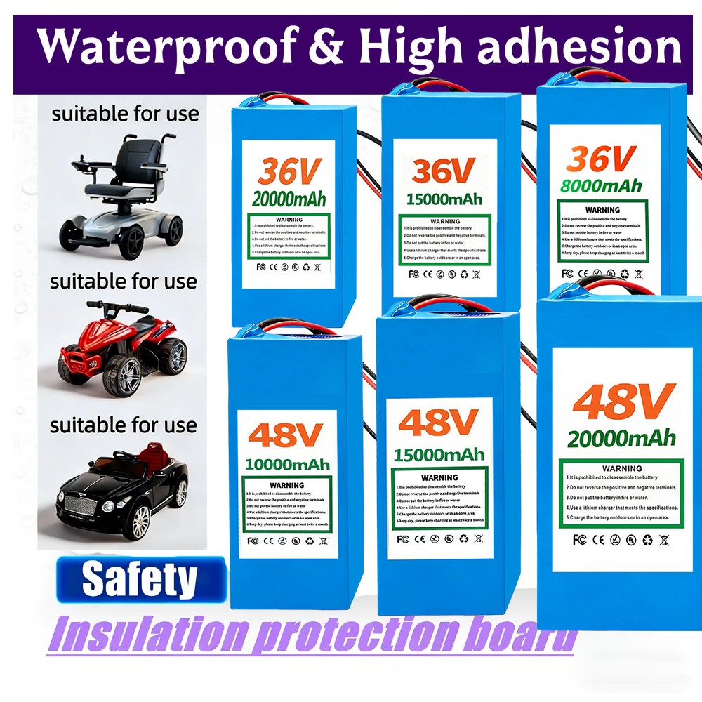 36/48V Battery 8/10/15/20AH Lithium for Electric Motor 200W-1000W With BMS Cell
