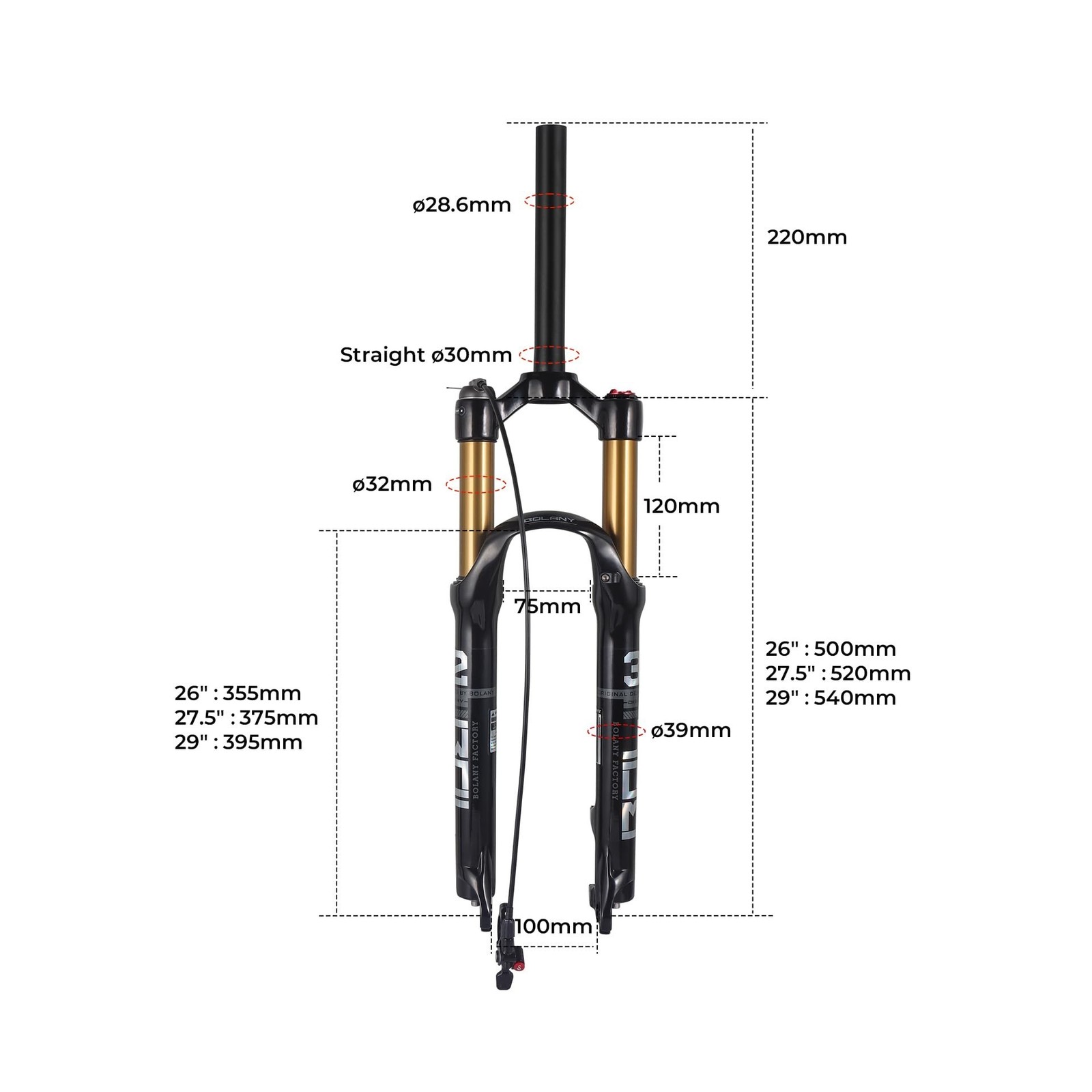 BOLANY 26/27.5/29 inch MTB Bicycle Magnesium Alloy Suspension Fork, Tapered S…