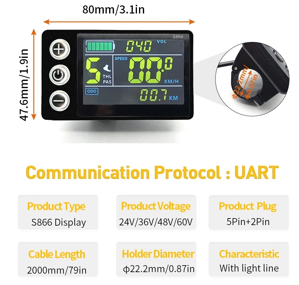 E-bike 250W-1000W 17-30A Sine Wave Controller+S866 Display+Thumb Throttle Kits