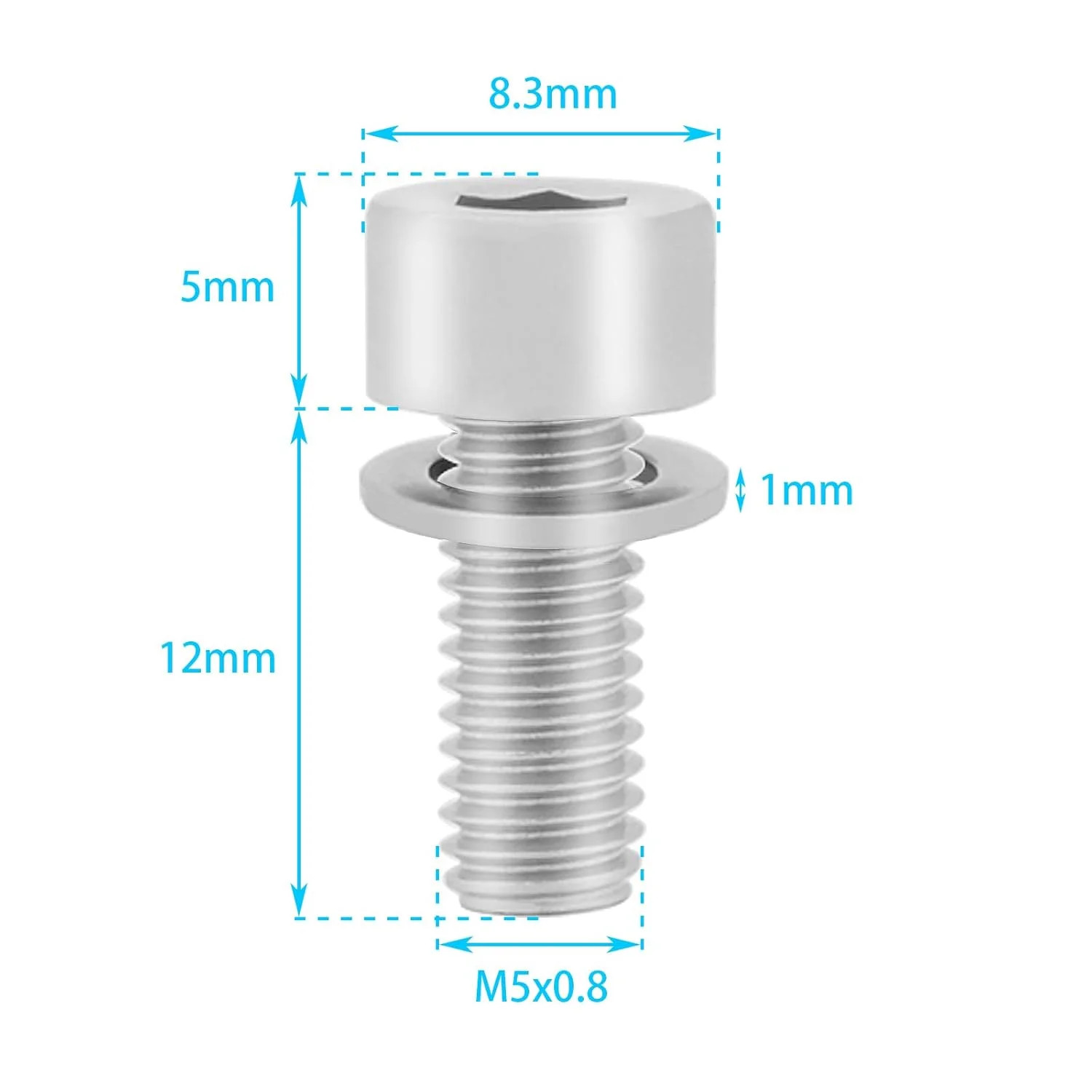 10PCS Bike Water Bottle Cage Bolts Holder Screws with Washers, M5x12mm Hex Socke