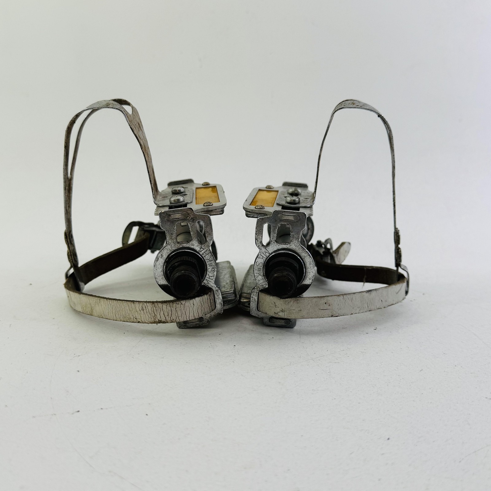 Vintage MKS K11A Platform Pedals Christophe Toe Clips Straps 9/16 In Silver A96