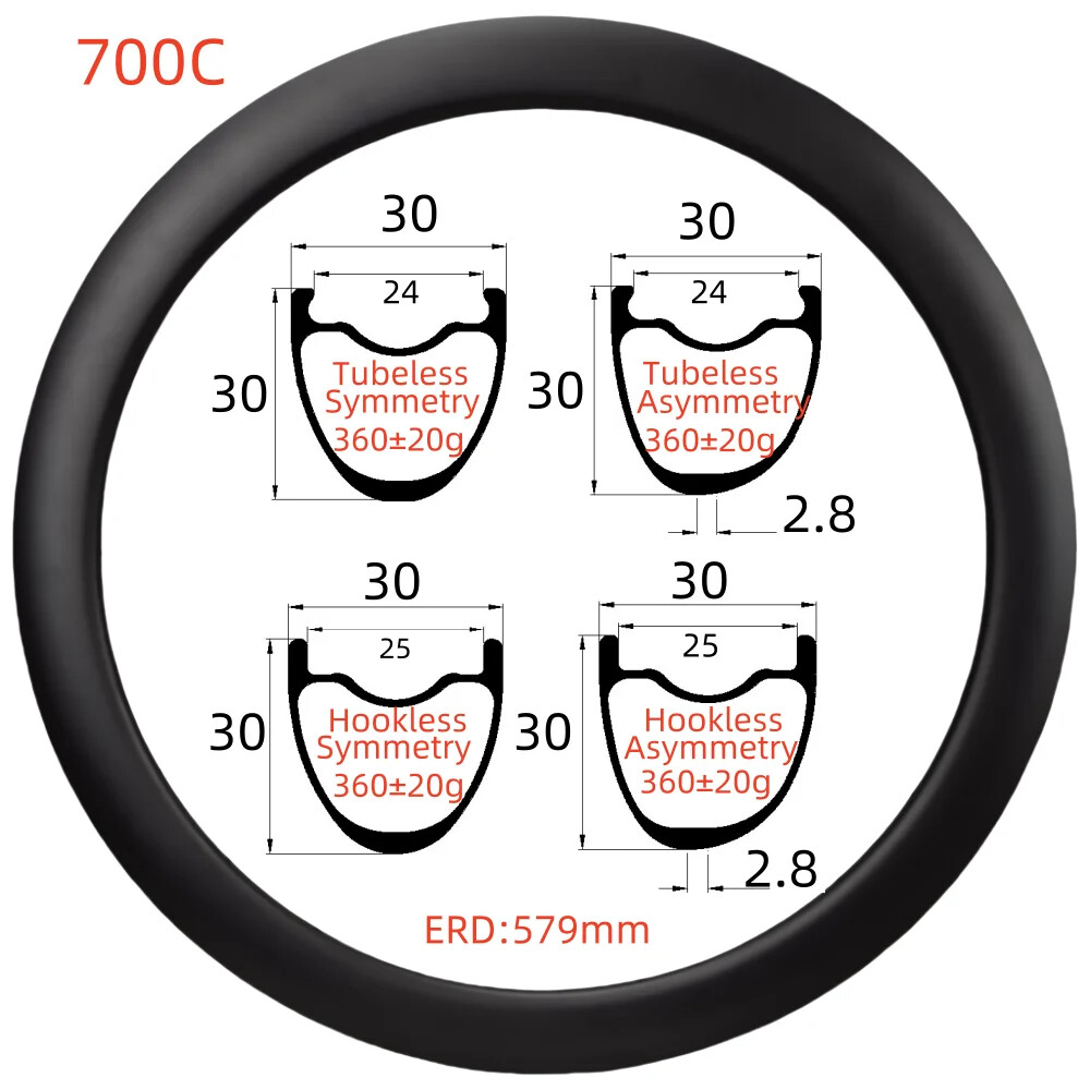 700C Carbon MTB Rims Matte and Glossy Super-light Tubeless/Hookless Disc Brake
