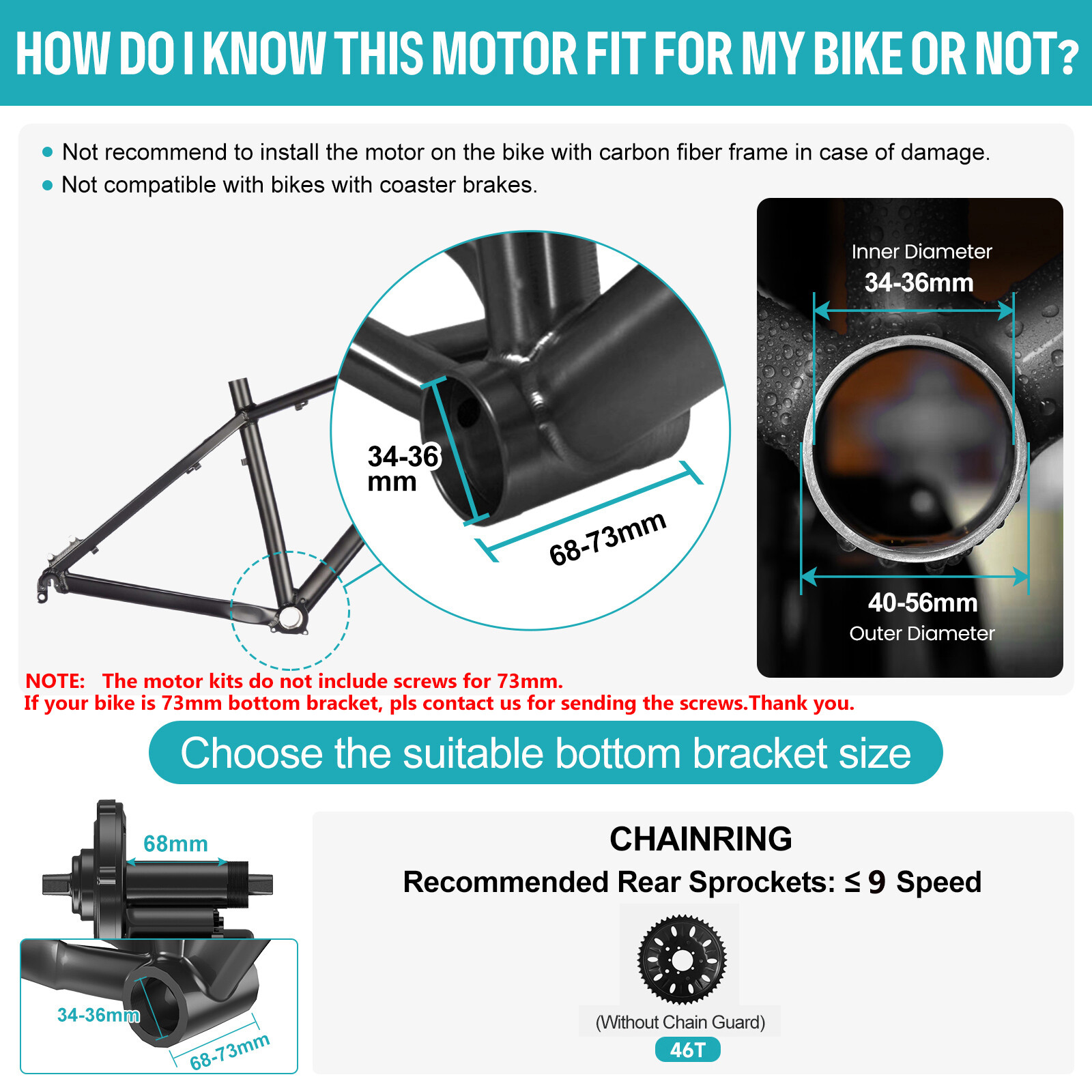 48V1000W BAFANG E-Bike Conversion Kits BBSHD BBS03 Mid Motor Kit 68-73mm Motor