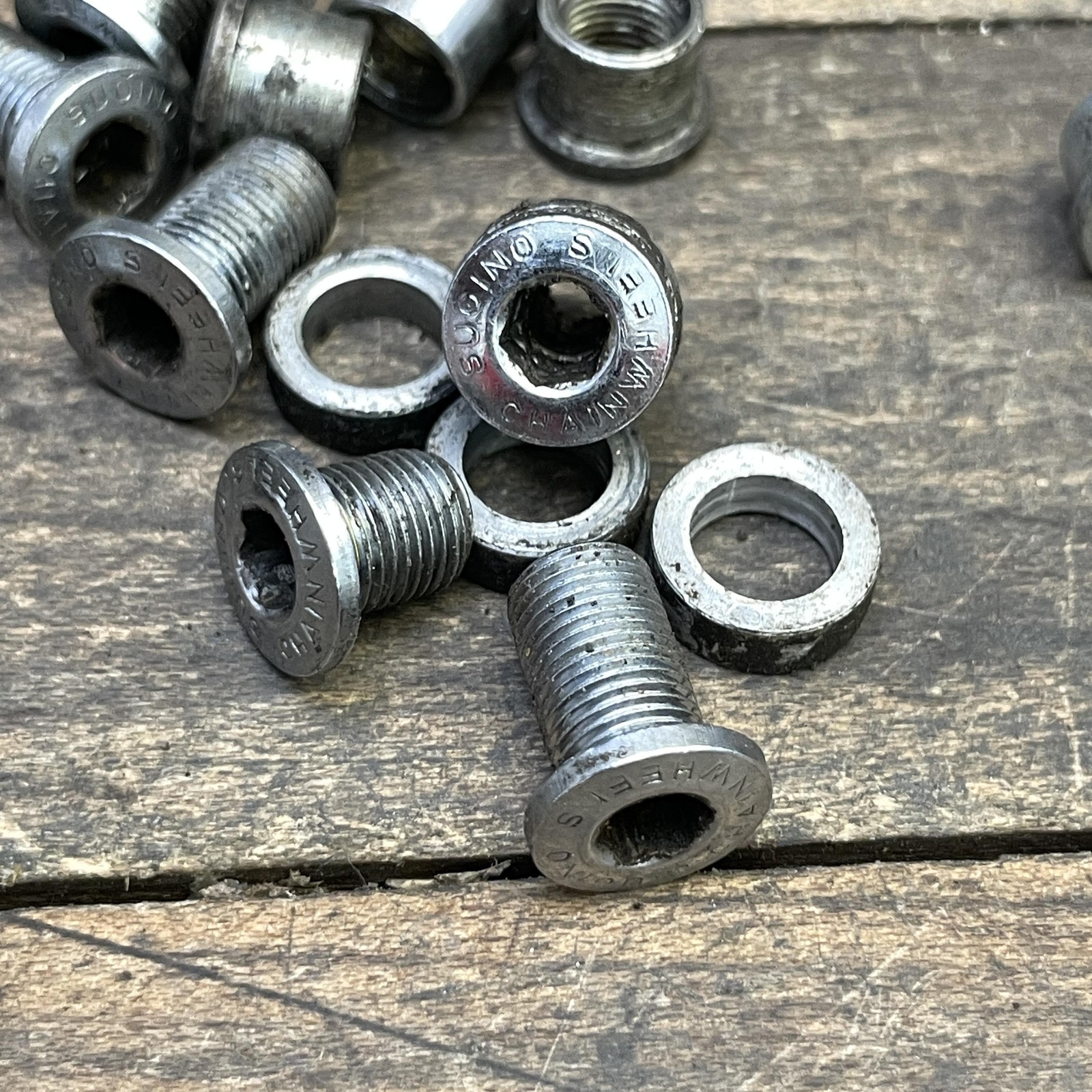 Vintage Sugino Triple Chainring Bolts Nuts Washers Dust Caps Lot Silver