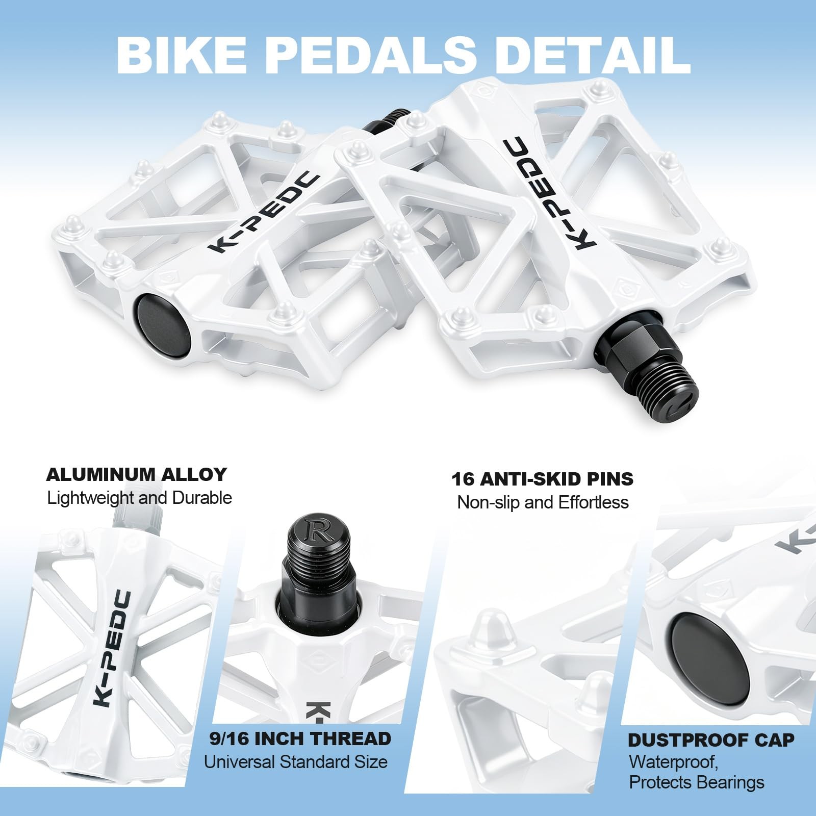boruizhen Aluminium Bike Pedals 9/16″, Lightweight Mountain Road Bike Pedal
