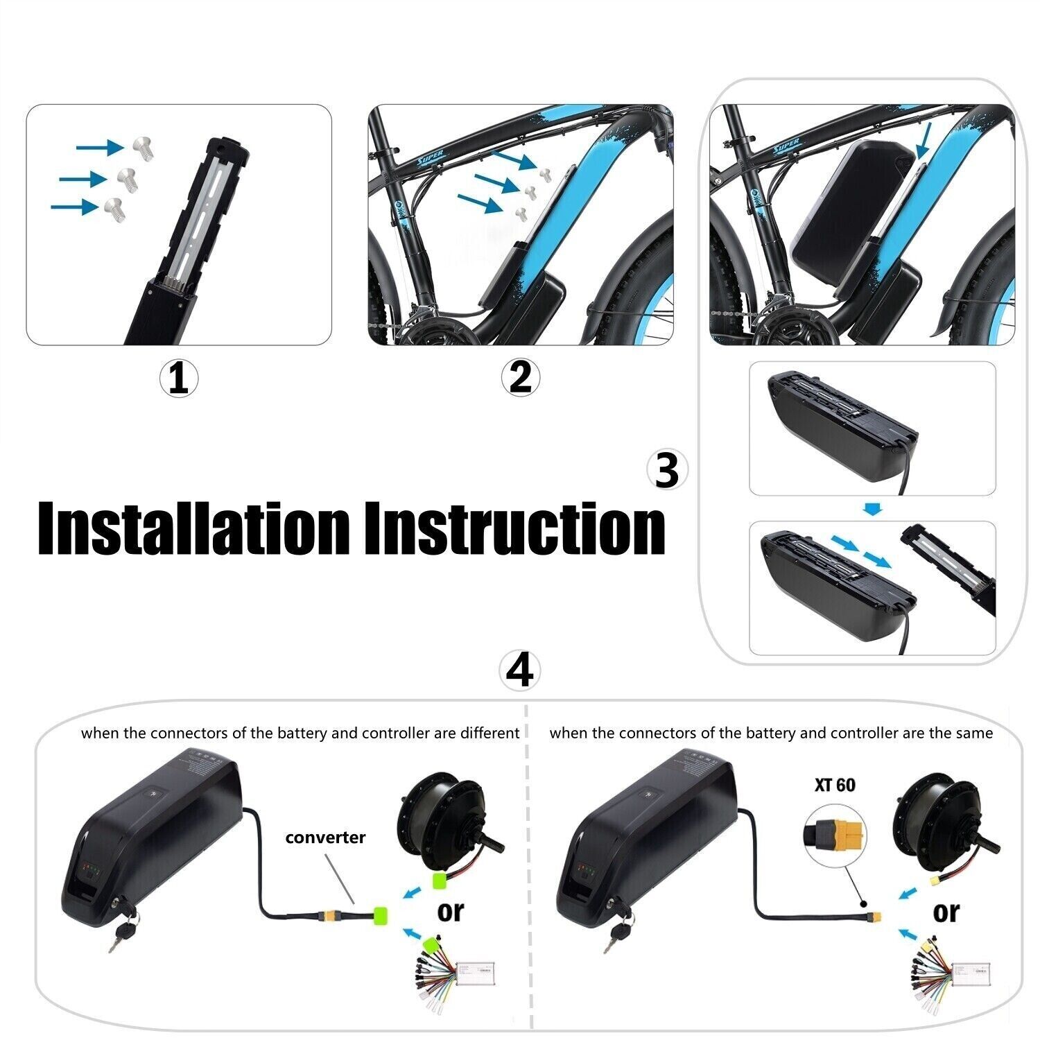 52V 48V 36V Lithium Battery for 200W-1800W Ebike Electric Bicycle 10AH/15AH/20AH